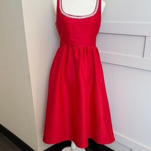 Self-Portrait Red Taffeta Diamanté Midi Dress.